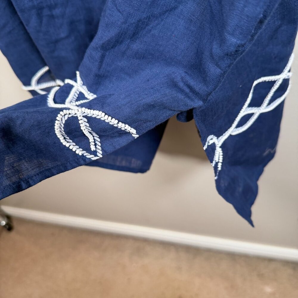 Talbots Aqua Club Beaded Linen Blend Tunic Top Size X Blue Caftan Cover Up - Picture 9 of 11
